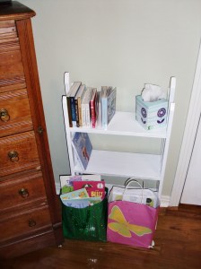Also painted this bookecase white too. It was actually made by mom grandfather - my mom's dad who passed away when she was only 5. How special to have a piece like this with such family history in our baby girl's room. And, it's the perfect size to hold all her books from the baby shower.