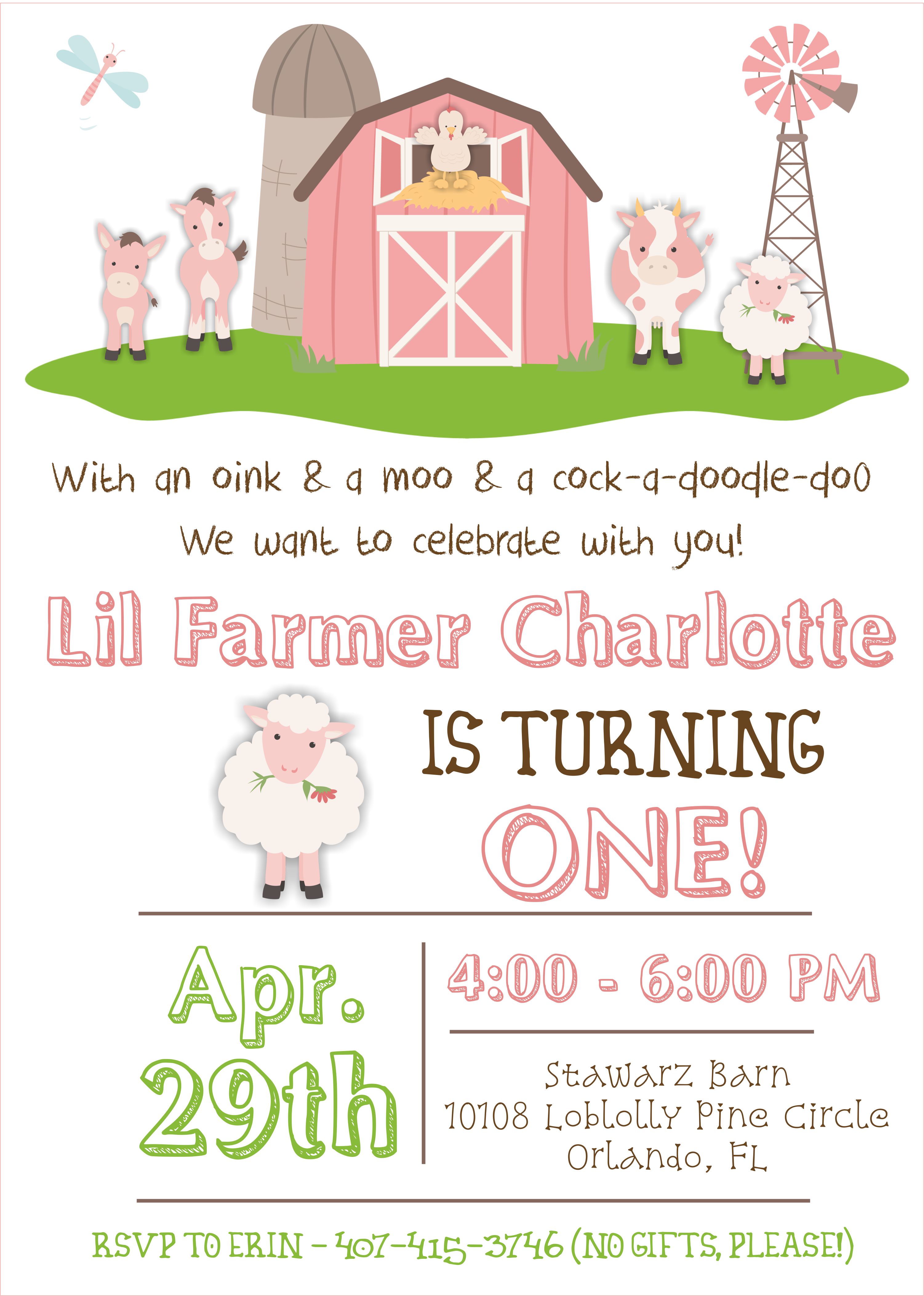 (Erin Stawarz 032717)#2 PINK (Sheep) Farm Theme (white background) Birthday Invitation (1)
